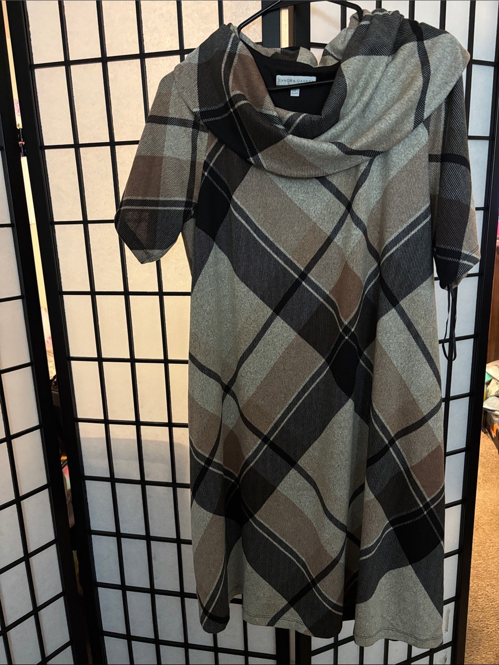 Sandra Darren Brown and Black Plaid A-Line Tunic